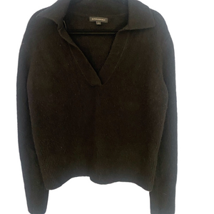 Banana Republic black Johnny Collar Vneck Wool Blend Sweater Large